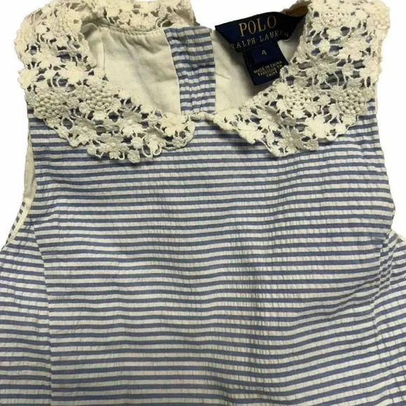 Girls Polo Ralph Lauren Formal Blue Seersucker Spring Or Summer Dress Size 4 - Picture 3 of 5